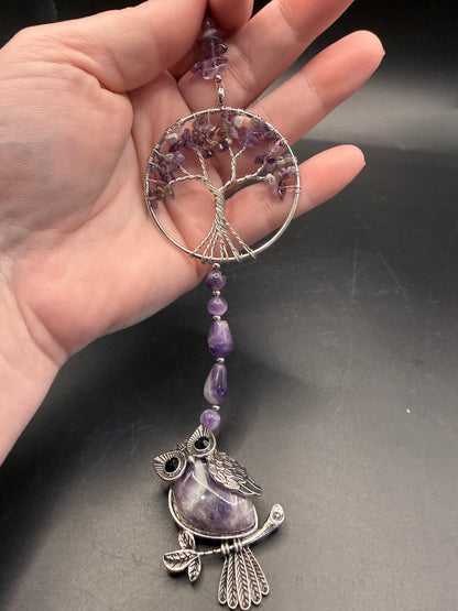 Amethyst Tree of Life with Owl Hanging