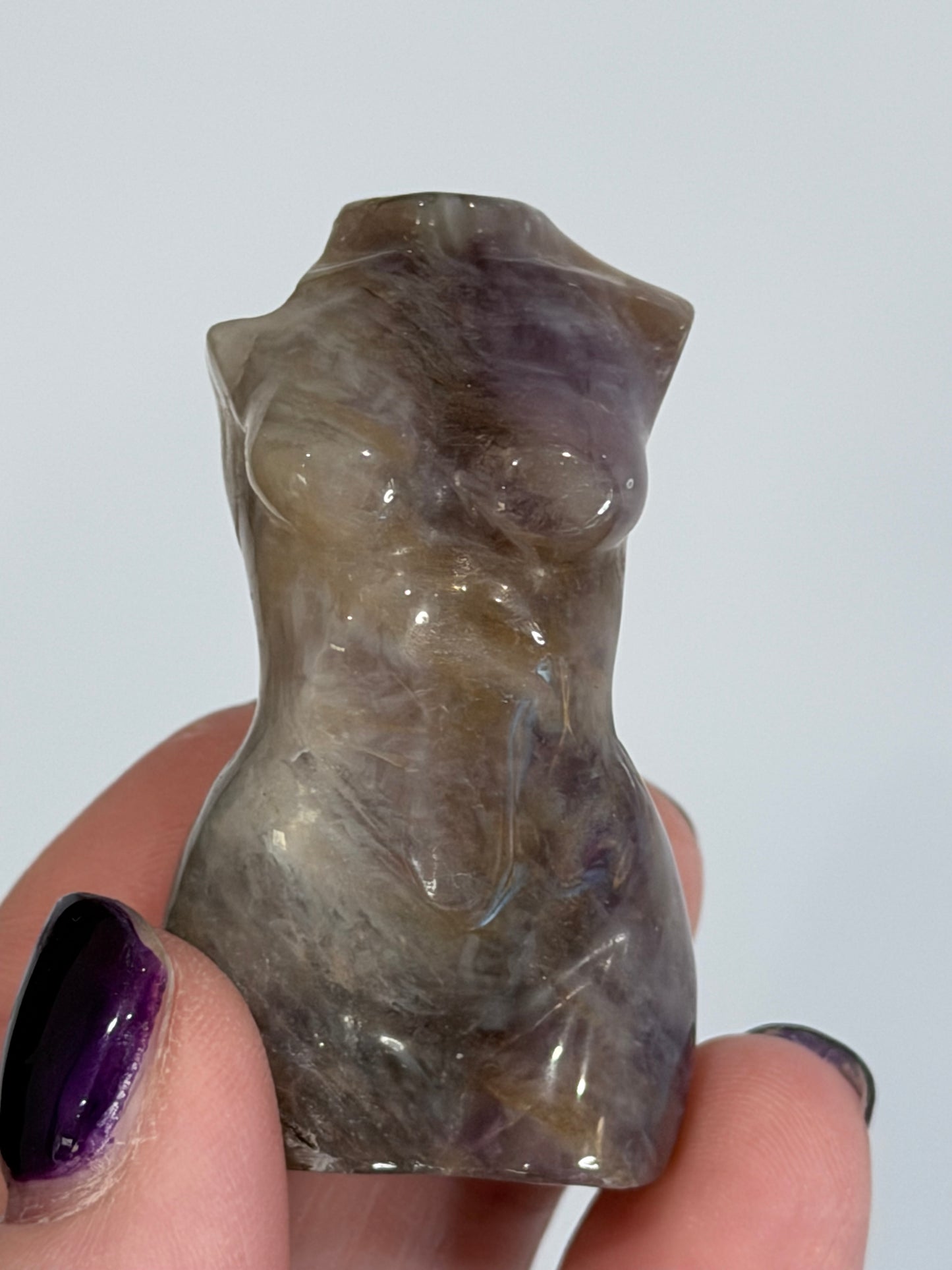 Chevron Amethyst Druzy Goddess Carving – 5cm