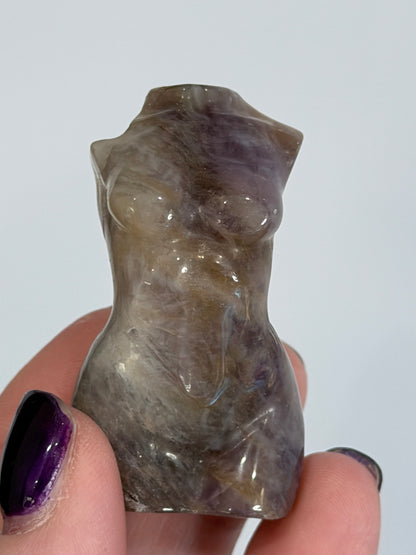 Chevron Amethyst Druzy Goddess Carving – 5cm
