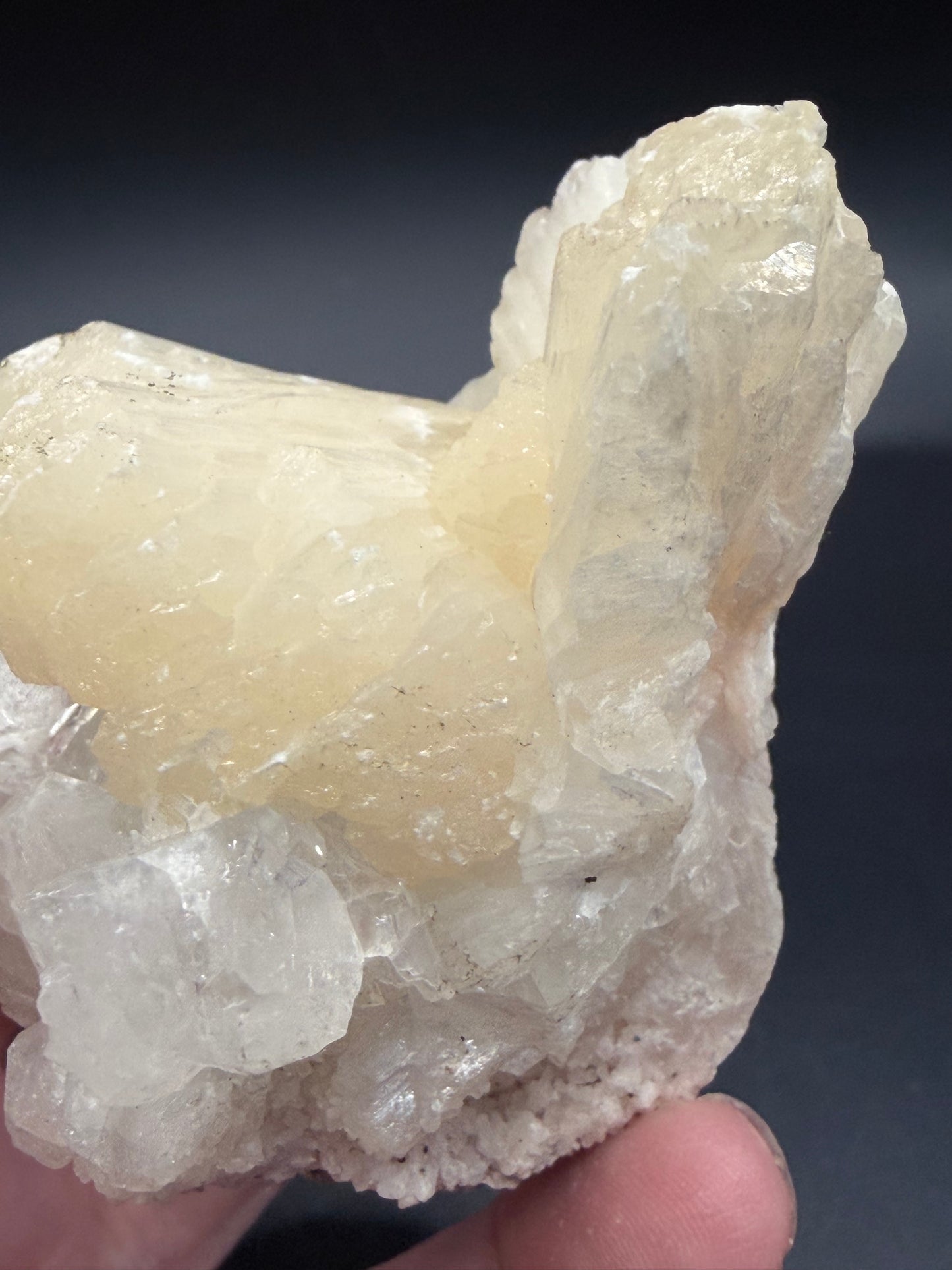 Stilbite on Apophyllite with Chrysocolla on Back