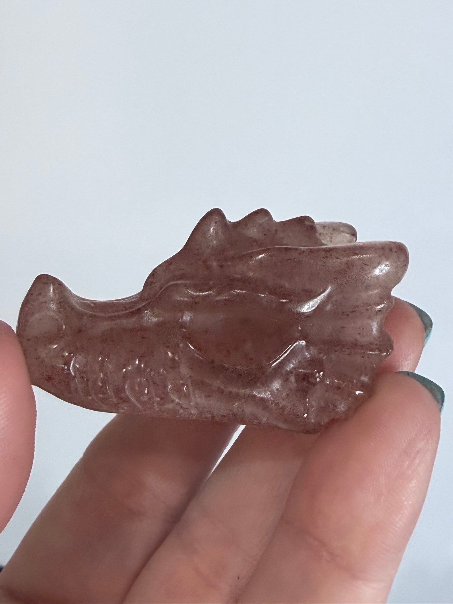 Strawberry Quartz Dragon Head Carving B - 5cm