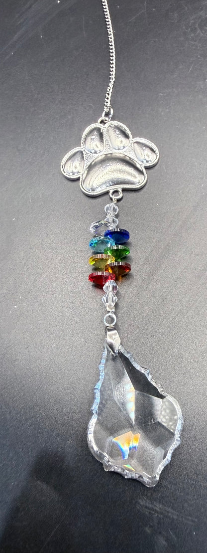 Rainbow Paw Print Crystal Suncatcher