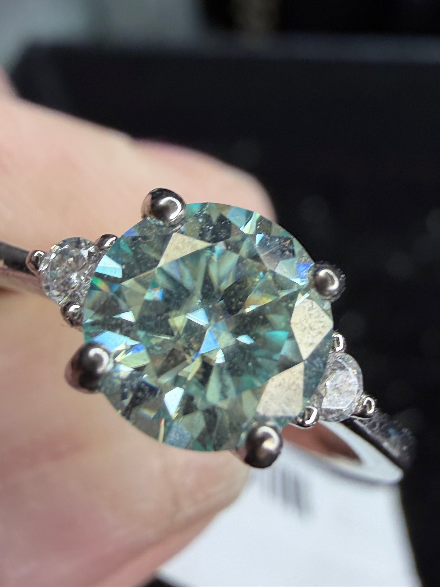 Green Moissanite Sterling Silver Ring – Size 6
