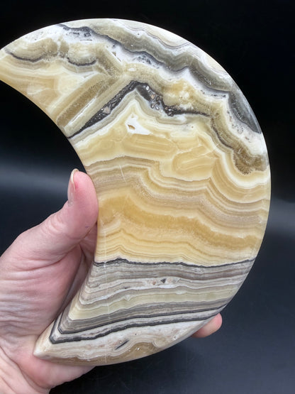 Banded Calcite Moon on Custom Stand