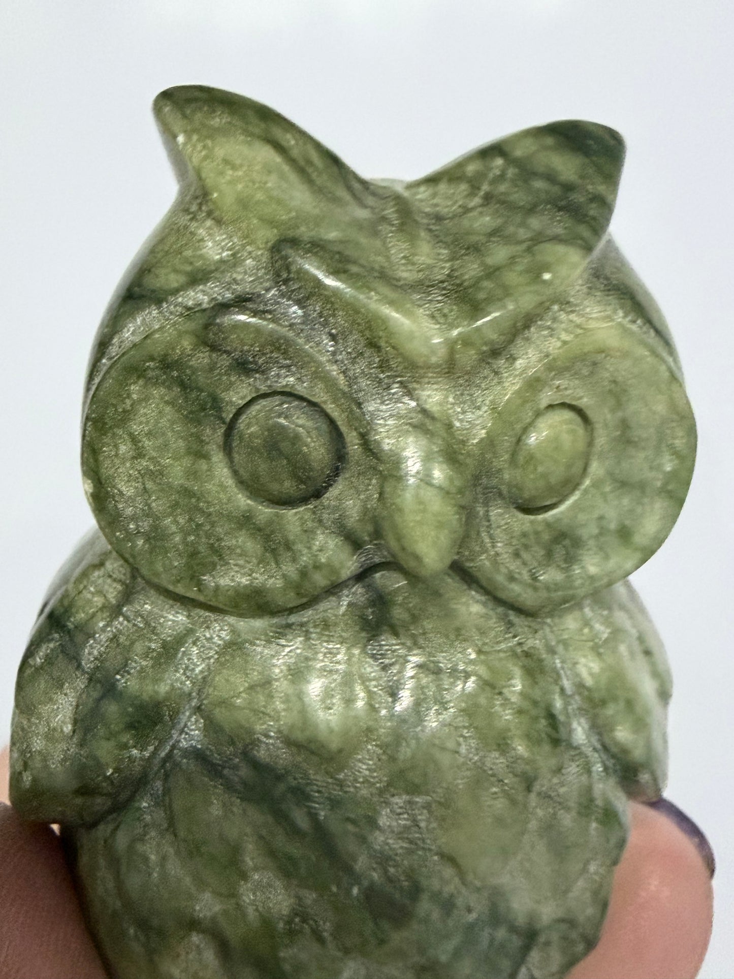 Green Serpentine Owl Carving – 162g