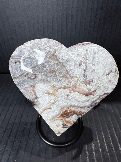 Big Mexican Crazy Lace Agate Heart on Stand