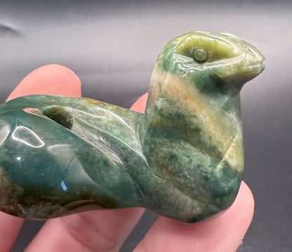 Moss Agate Snake Carving