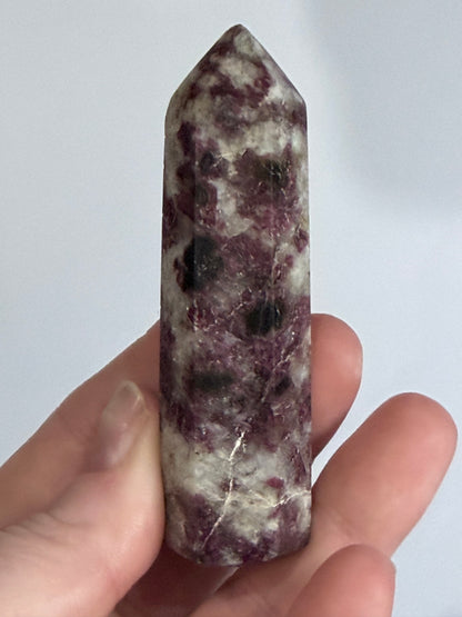 Pink Tourmaline in Quartz Crystal Tower – 8.2cm | 65g A