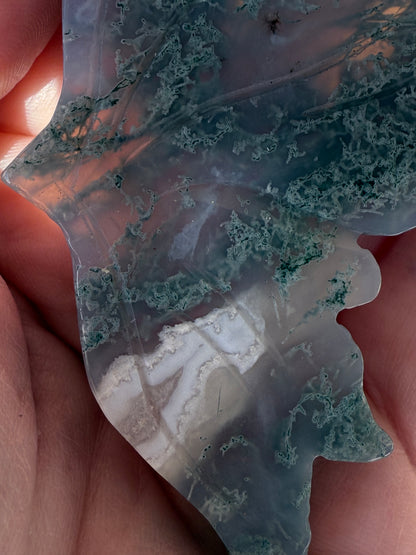 Moss Agate Butterfly On Gold Stand