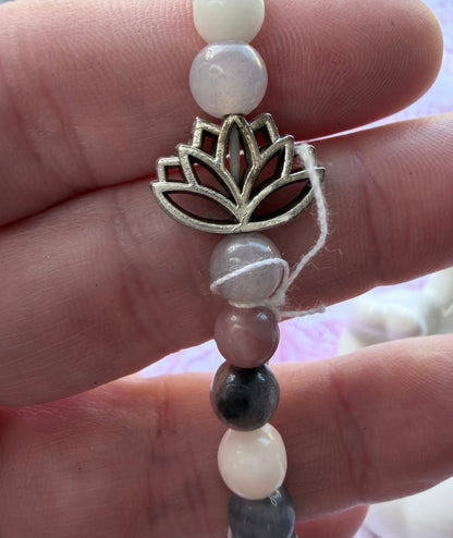 Agate Bracelet 6mm with Lotus Charm