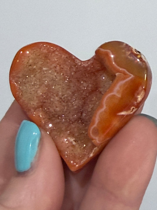 Carnelian Agate Druzy Heart with Botryoidal Crystal & Dendritic Inclusions E -