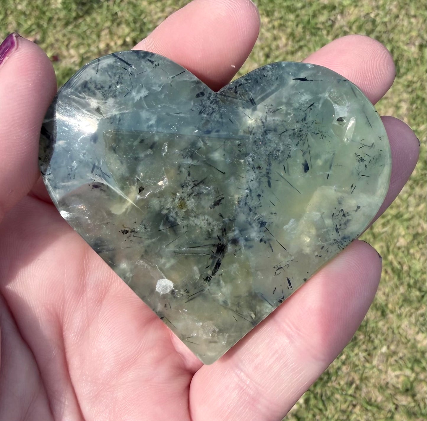 Prehnite with Black Tourmaline Heart