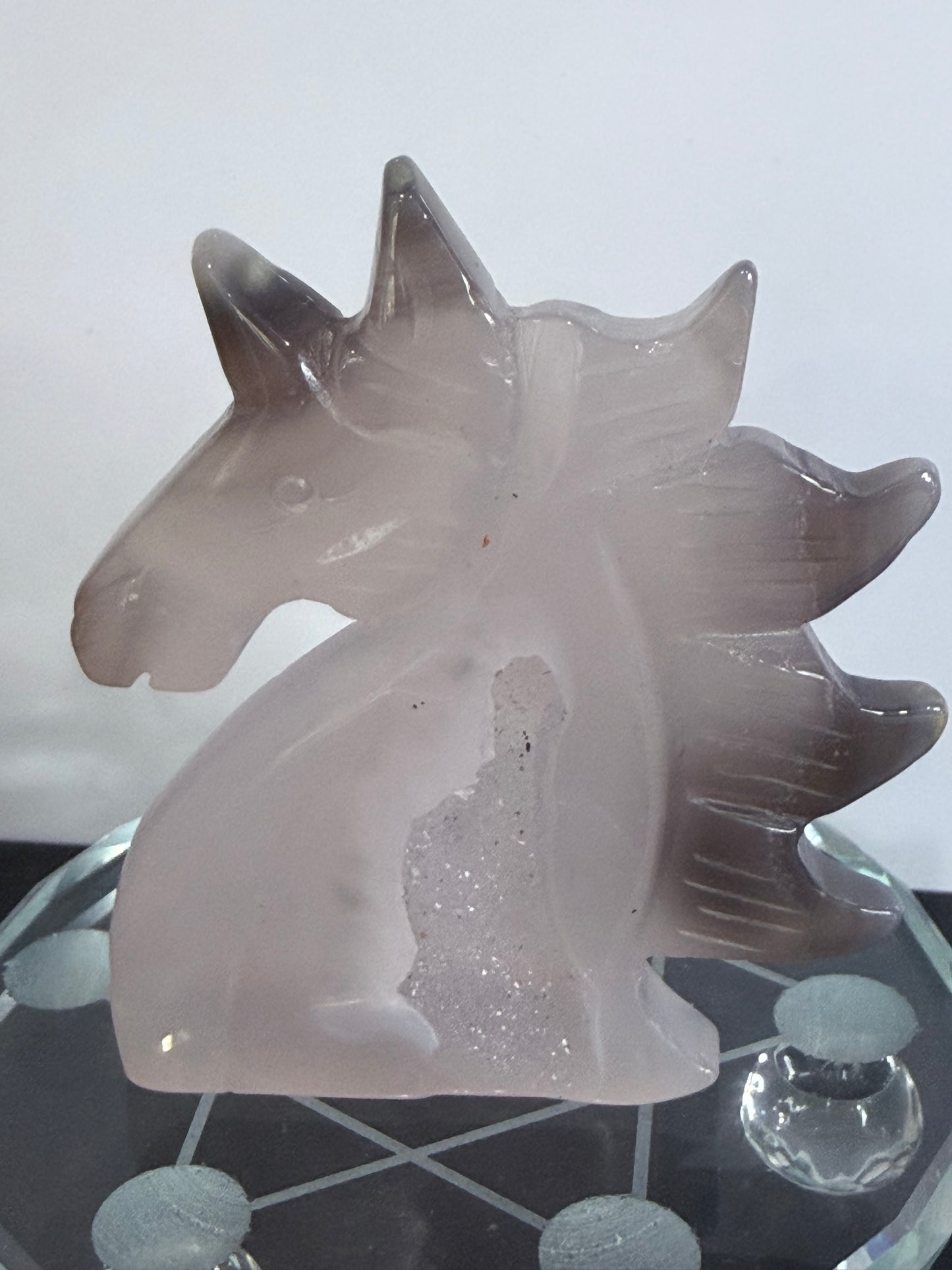 Chalcedony Unicorn Druzy Carving – 10cm | 145g