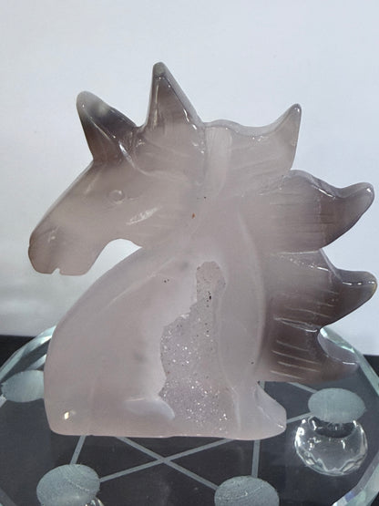 Chalcedony Unicorn Druzy Carving – 10cm | 145g