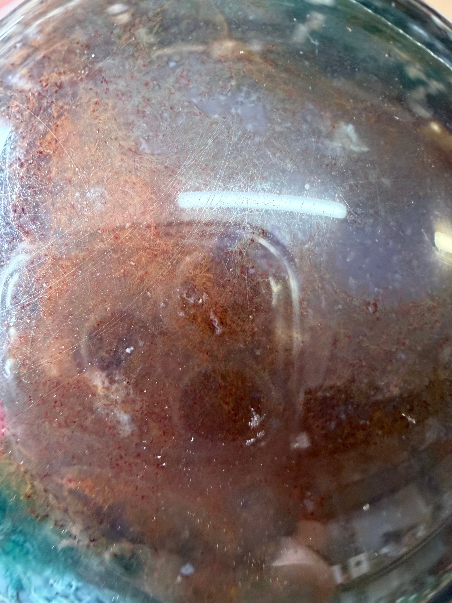 Moss Agate Sphere 7.8cm (658g) | Green & White with Red Inclusion