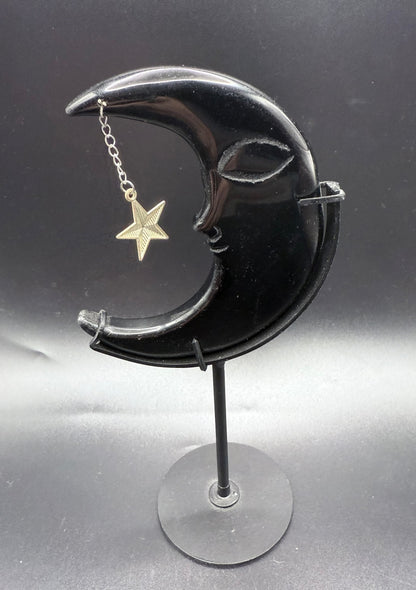 Black Obsidian Crescent Moon with Star