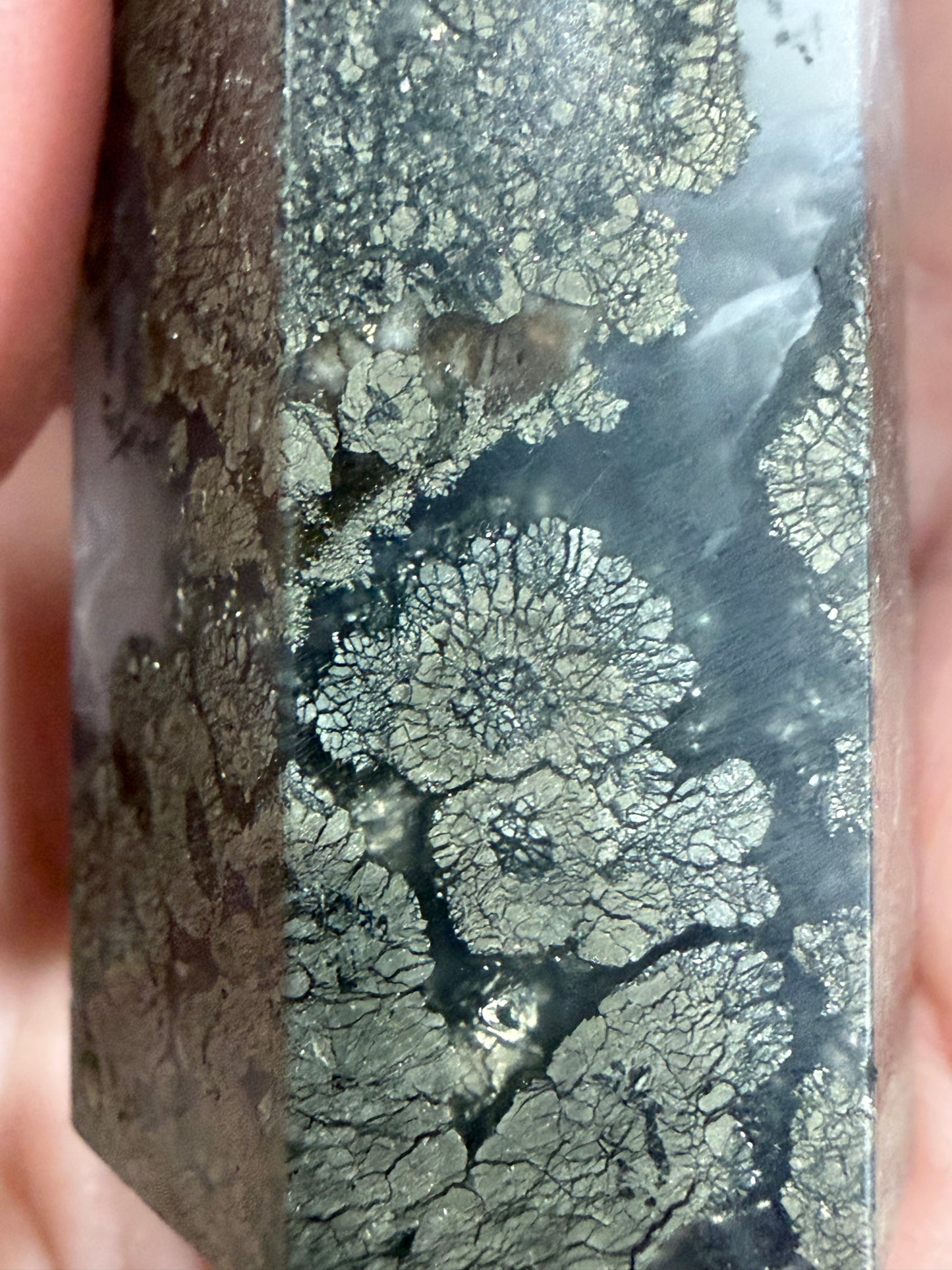 Marcasite in Agate Crystal Tower – 10cm | 123g