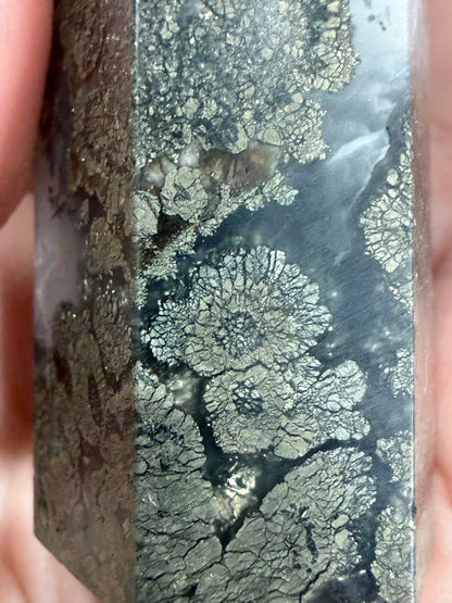 Marcasite in Agate Crystal Tower – 10cm | 123g