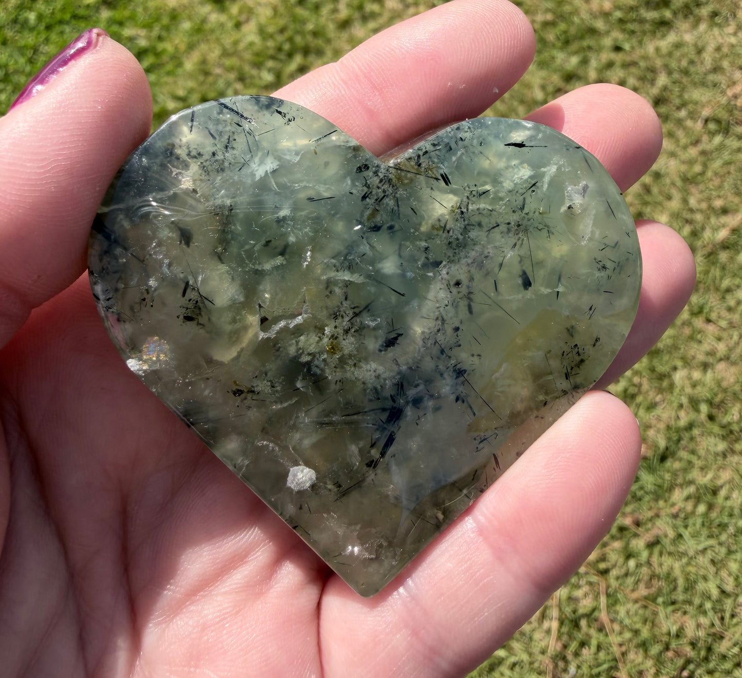Prehnite with Black Tourmaline Heart