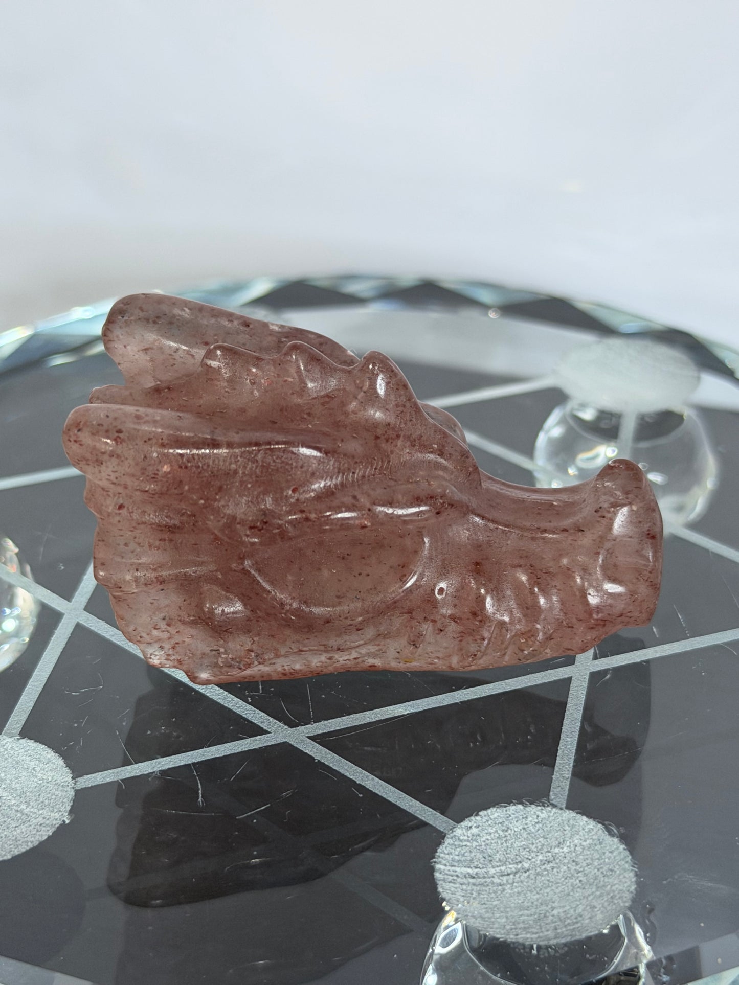 Strawberry Quartz Dragon Head Carving B - 5cm