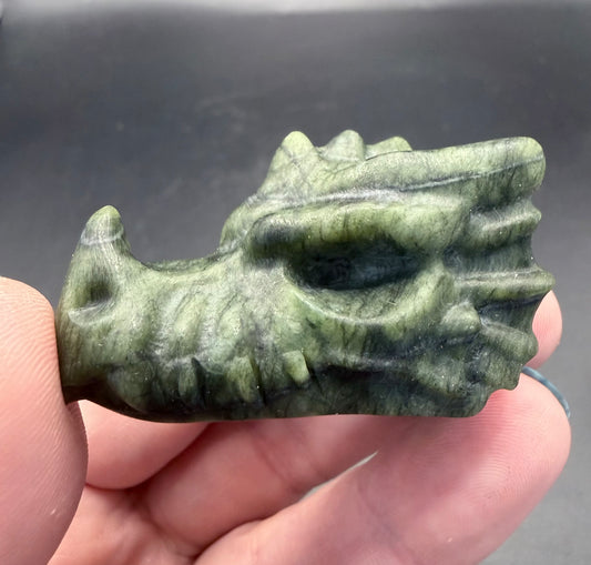 Serpentine Green Jade Dragon Head Carving