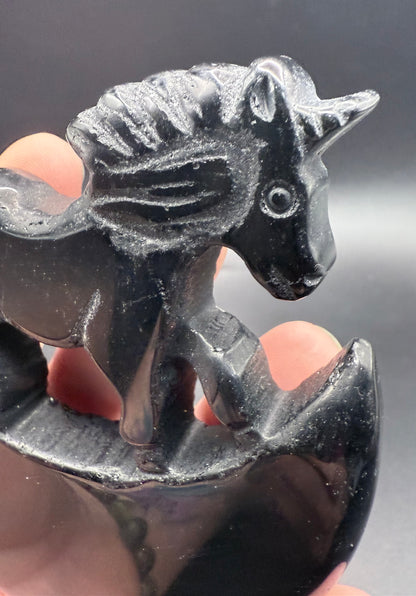 Black Obsidian Unicorn on Stand
