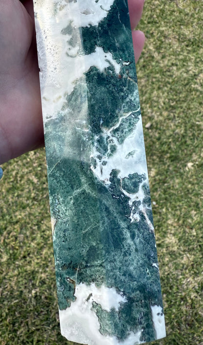 Extra Large Moss Agate Tower with Druzy 35cm 1.4kg
