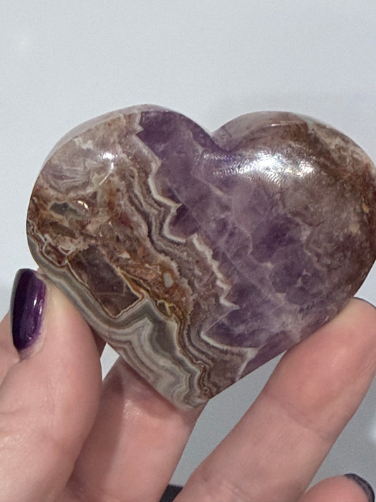 Amethyst & Agate Heart – Free Standing D 6.4cm