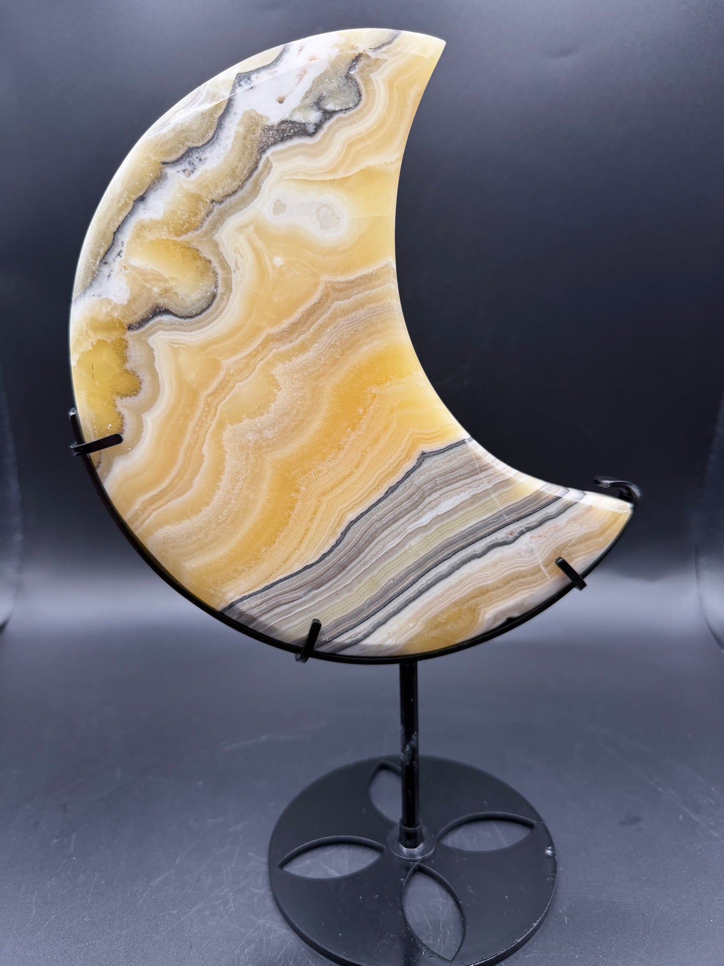 Banded Calcite Moon on Custom Stand
