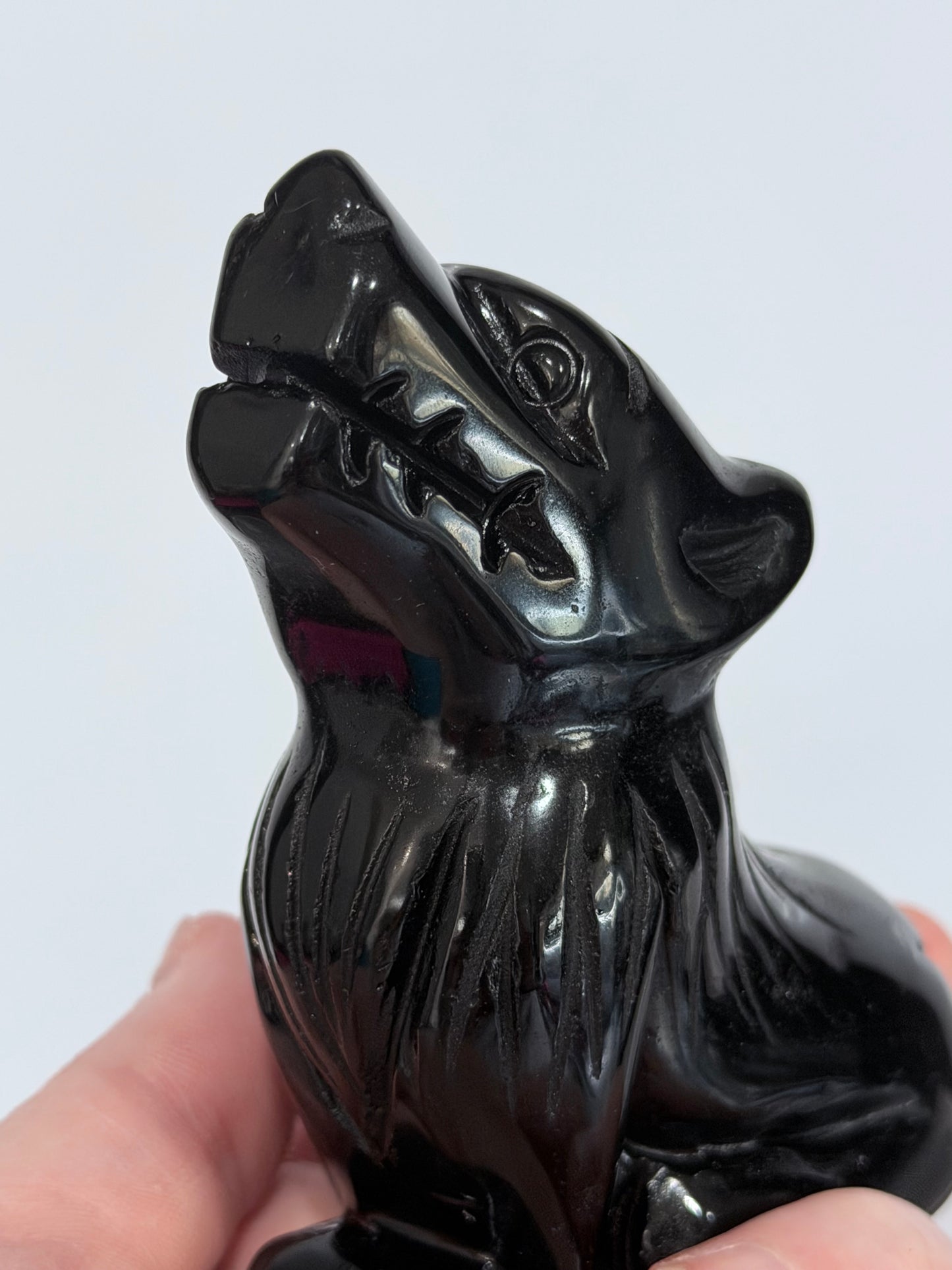 Black Obsidian Howling Wolf Crystal Carving – 10cm