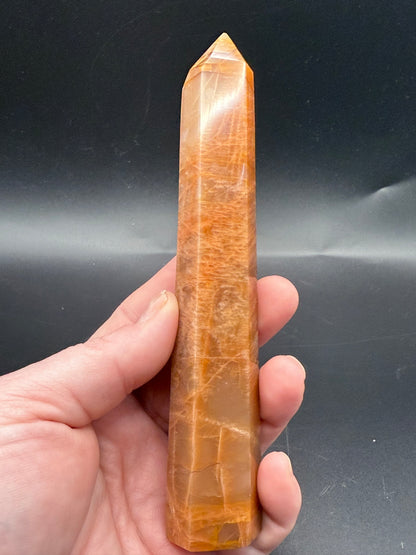 Peach Moonstone Tower with Blue Flash - Crystal wonderland By Lisa