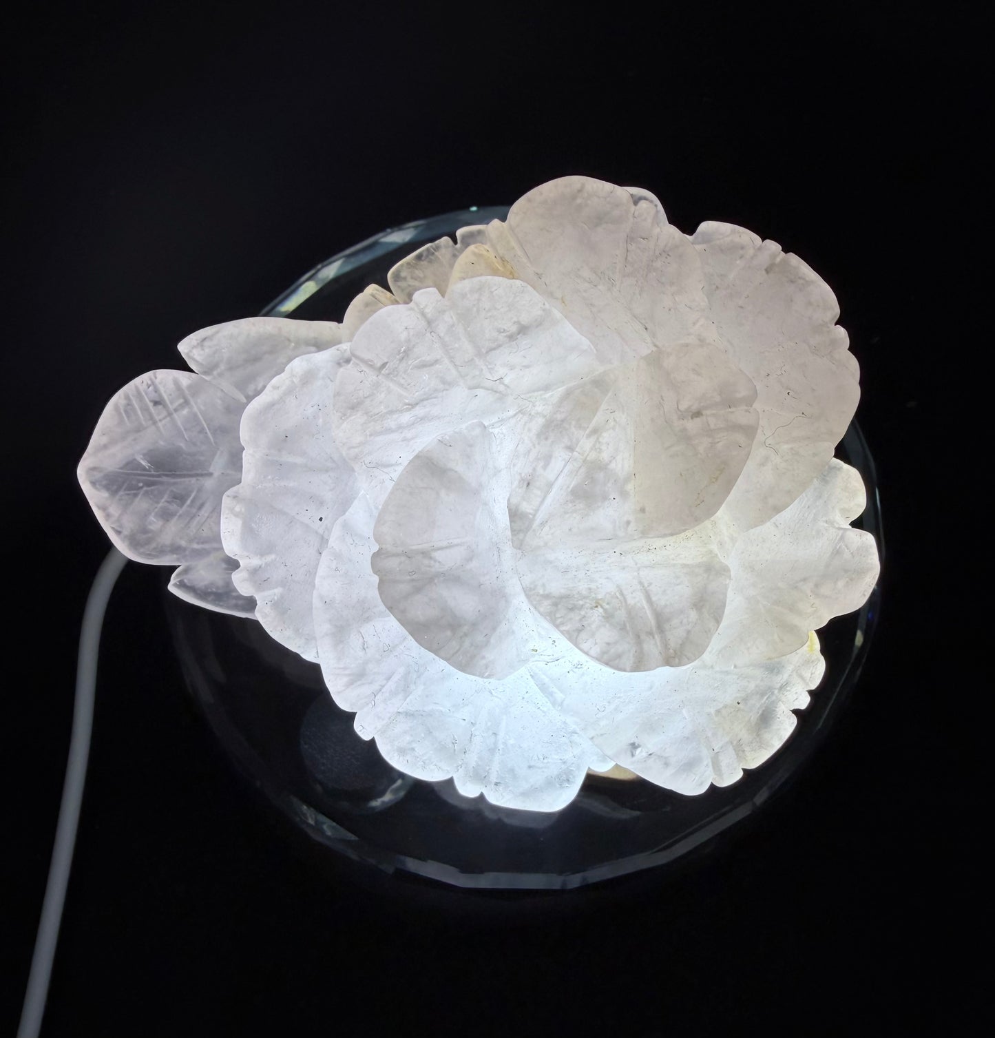 Rose Quartz Rose Carving with Light Base – 10 × 8 cm | 242g