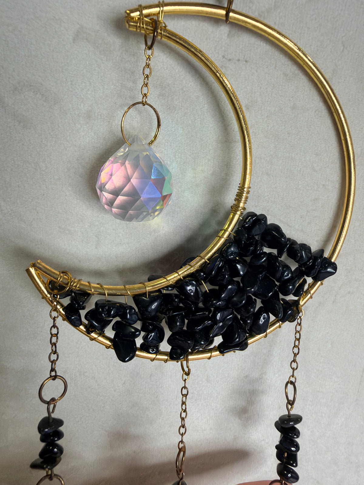 Black Obsidian Crescent Moon Suncatcher – 35 × 10cm