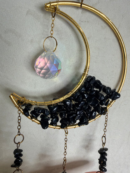 Black Obsidian Crescent Moon Suncatcher – 35 × 10cm