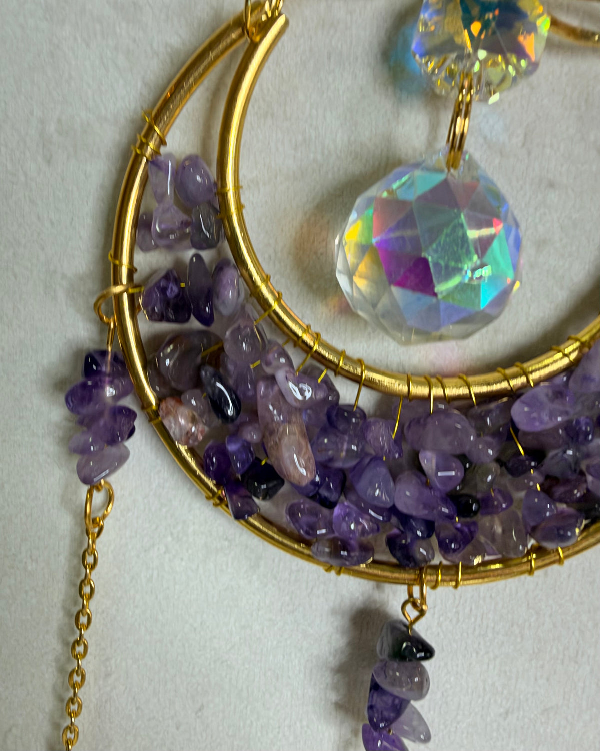 Amethyst Lotus & Crescent Moon Suncatcher – 35cm