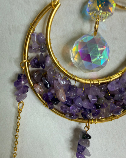 Amethyst Lotus & Crescent Moon Suncatcher – 35cm
