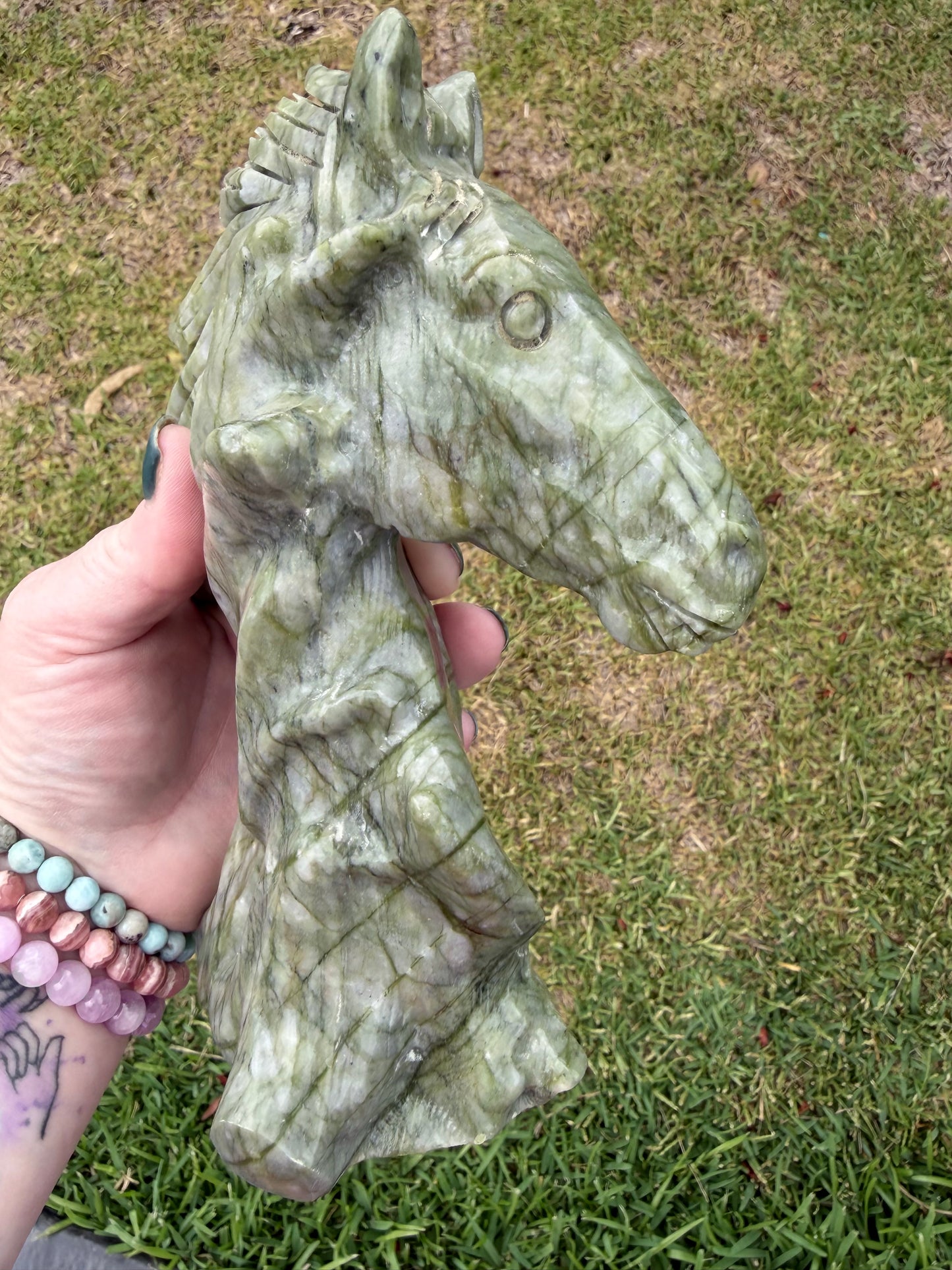 Serpentine Jade (New Jade) Horse Head Carving