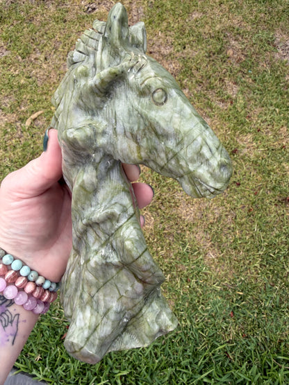 Serpentine Jade (New Jade) Horse Head Carving