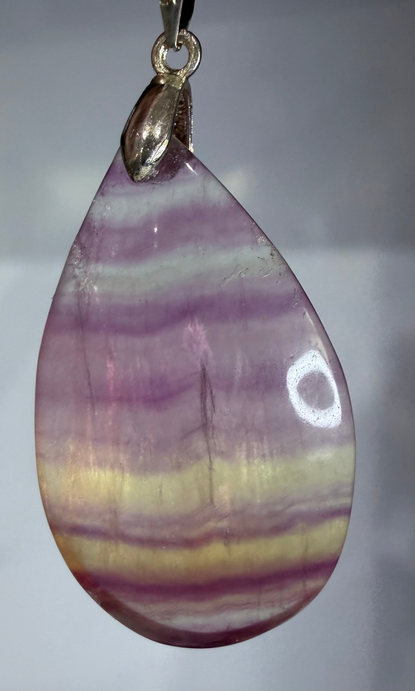 Rainbow Fluorite Teardrop Pendant with 925 Bail & Black Cord (4cm)