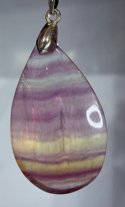 Rainbow Fluorite Teardrop Pendant with 925 Bail & Black Cord (4cm)