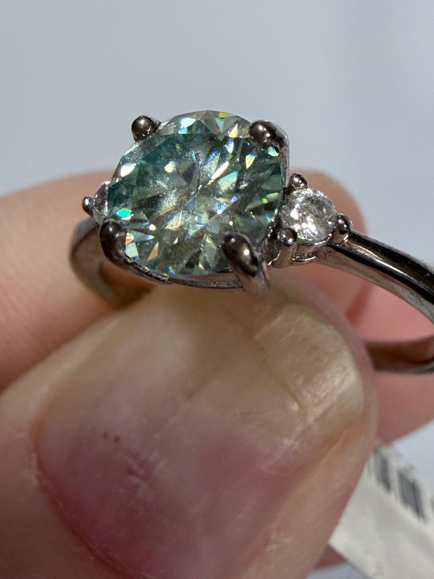 Green Moissanite Sterling Silver Ring – Size 6
