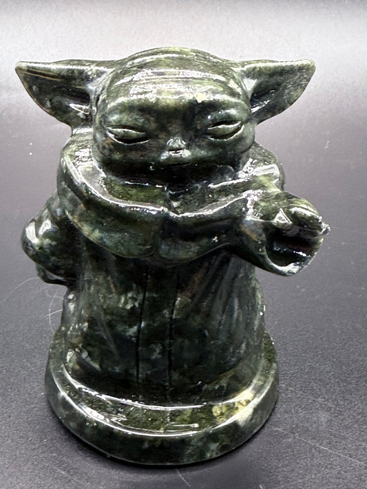Hand-Carved Serpentine Jade Yoda Figurine 515g 10cm