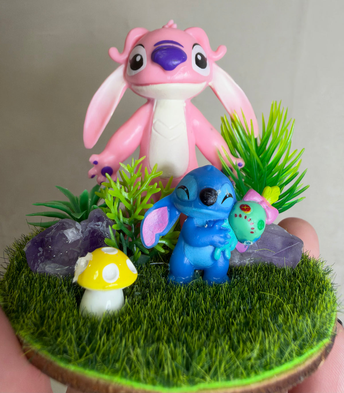 Angel & Stitch with Scrump Amethyst Crystal Garden – 6cm