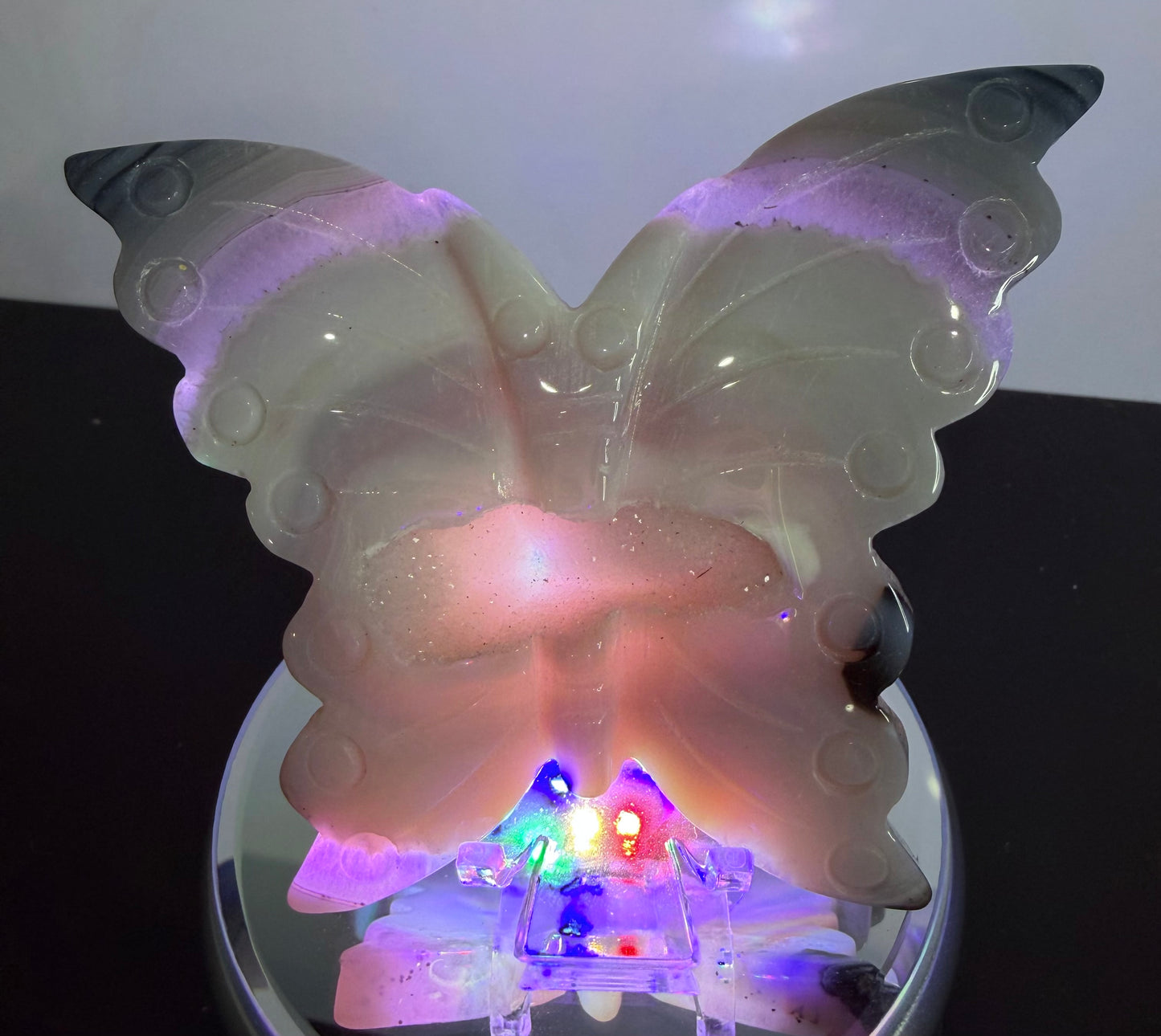 Agate Druzy Butterfly Carving with Acrylic Stand – 10cm | 135g