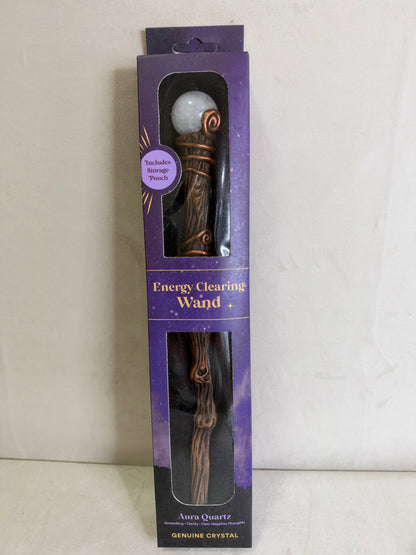 Aura Quartz Energy Clearing Wand with Storage Pouch