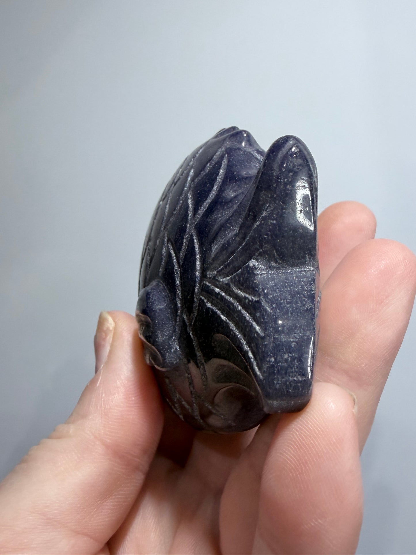 BLUE AVENTURINE FISH CARVING ON STAND