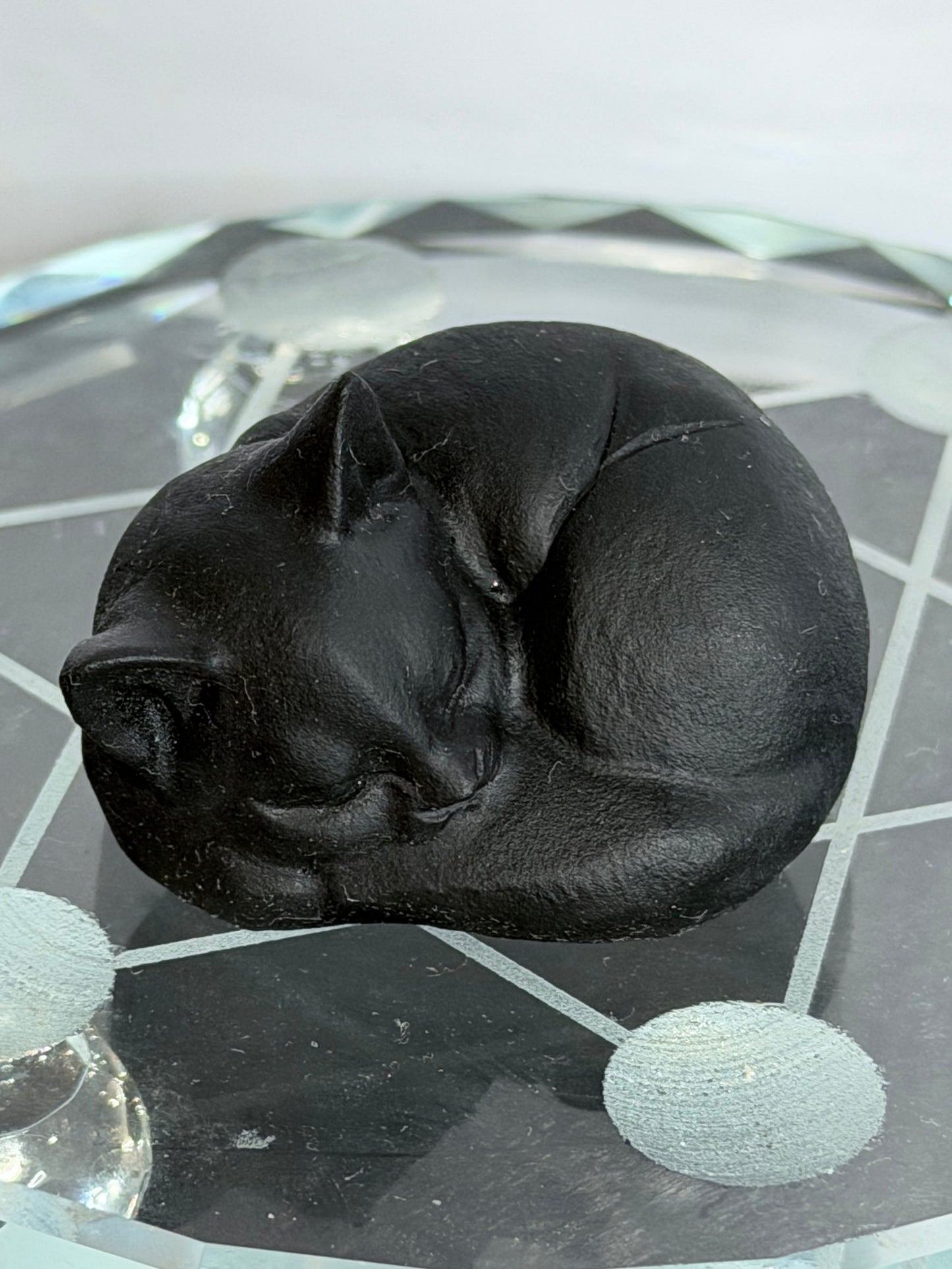 Sleeping Cat Carving 4cm Black Obsidian