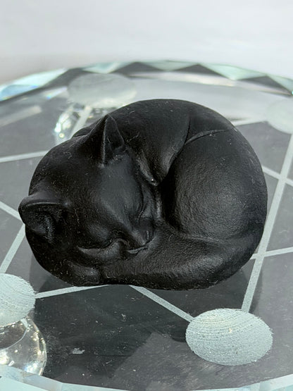 Sleeping Cat Carving 4cm Black Obsidian