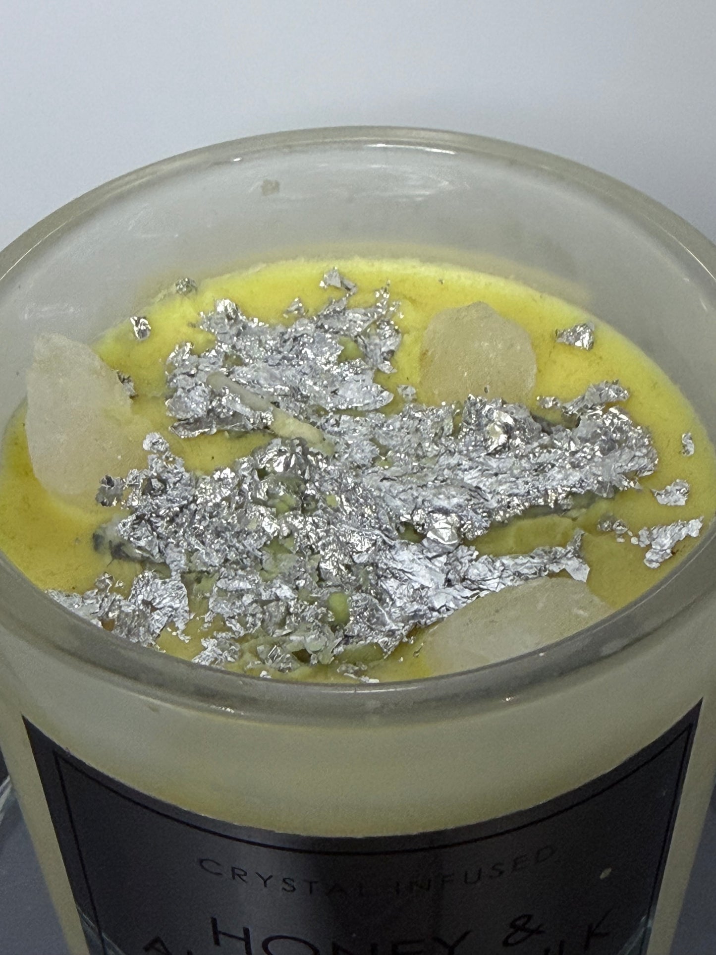 Crystal Infused Honey & Almond Milk Soy Candle with Clear Quartz Crystals | 283g