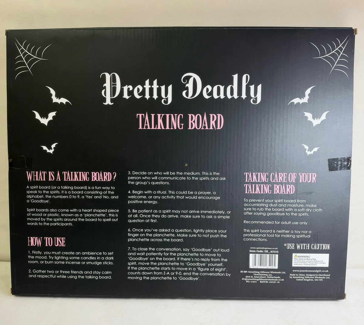 Pretty Deadly Pink & Black Ouija Style Talking Board with Planchette – 39cm